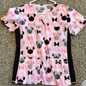 Disney Pink and Black Minnie Mouse Scrub Top